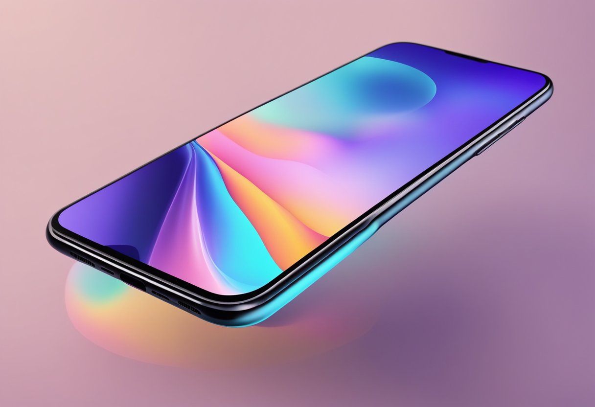 A mobile phone screen displaying a colorful, animated image with smooth transitions and fluid movements