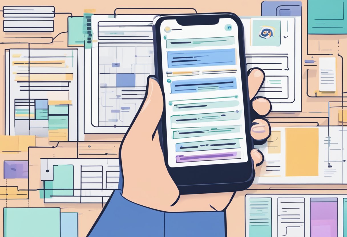 A smartphone displaying React Native bottom sheet npm with code snippets and Core Features highlighted