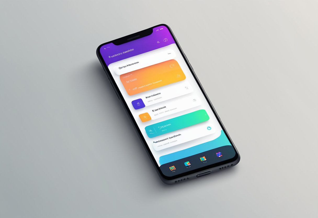 A mobile app interface with a sleek, modern design. A smartphone screen displaying the React Native Shadow 2 app with clean, minimalist graphics