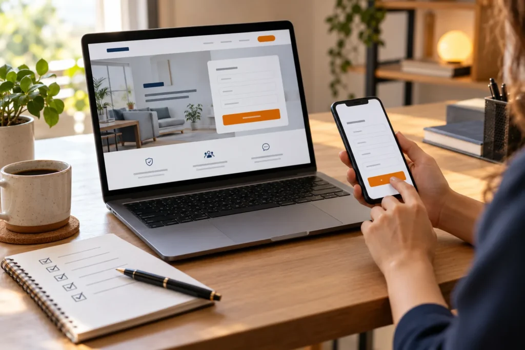 Revisão de formulário de uma landing page no notebook e no celular